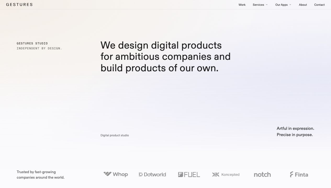 Gestures Studio’s website and introduction